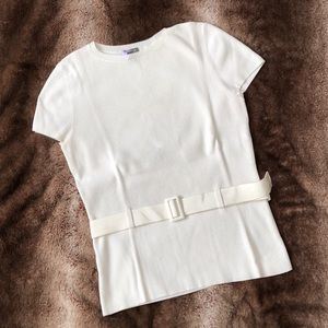 Ann Taylor Belted Crew Neck Short-Sleeved Sweater